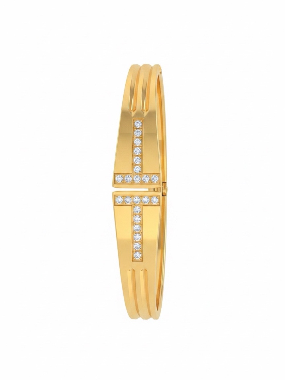 Gold Crystal T-Detail Women's Bangle Bracelet